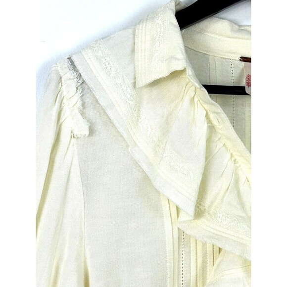 Free People Bella Women Cream Ruffle Front Sz M Tunic Shirt Dress Casual Mini N3 - Picture 7 of 12
